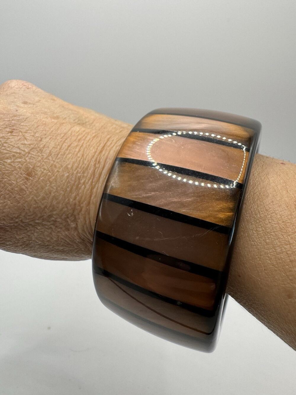 PONO by Joan Goodman Chunky Striped Statement Italy Black Resin Bangle Bracelet